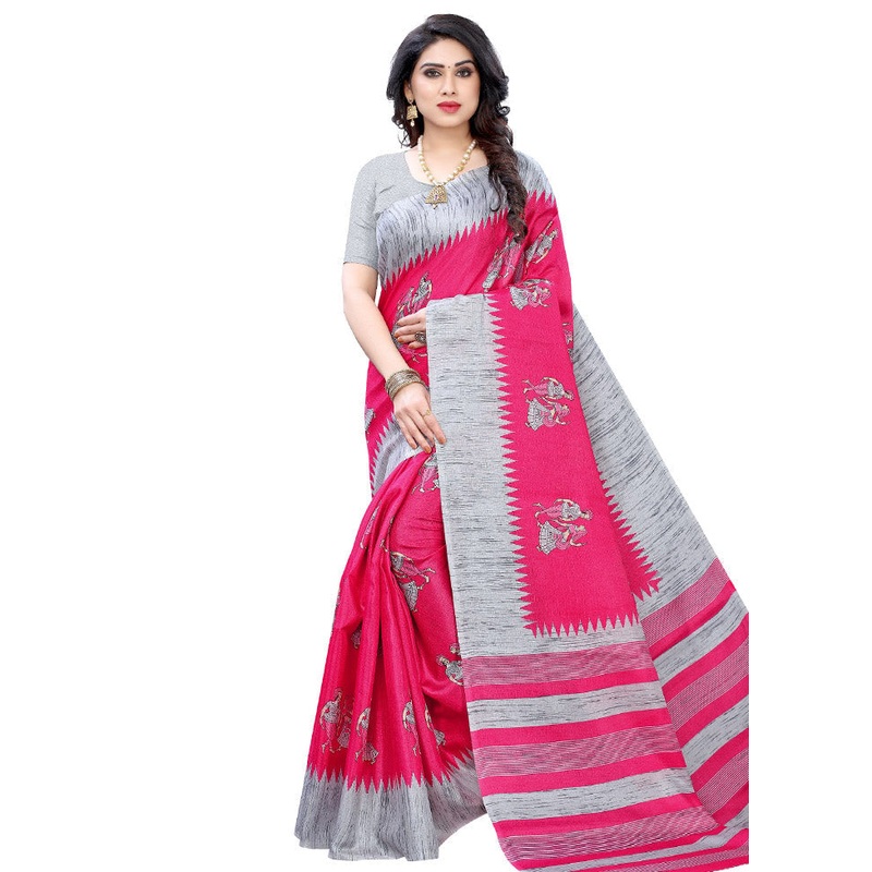 Pink Spun Silk Woven Saree With Blouse Piece - JD986614488