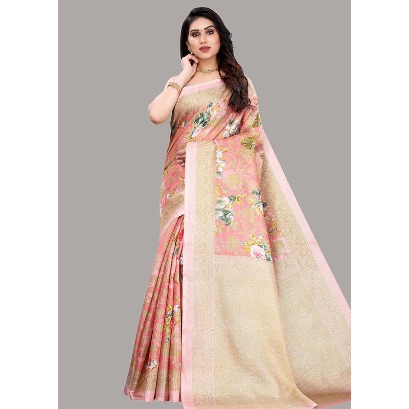 Pink Spun Silk Woven Saree With Blouse Piece - JD986614498