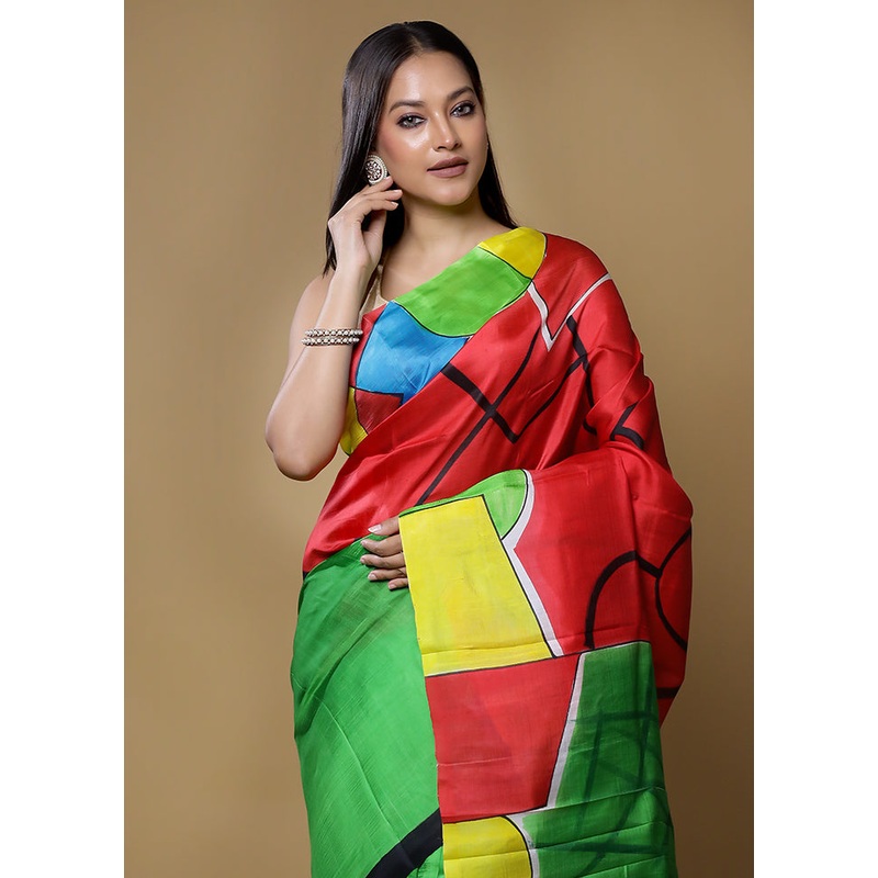 Red Printed Pure Silk Saree Without Blouse Piece - JD986614434