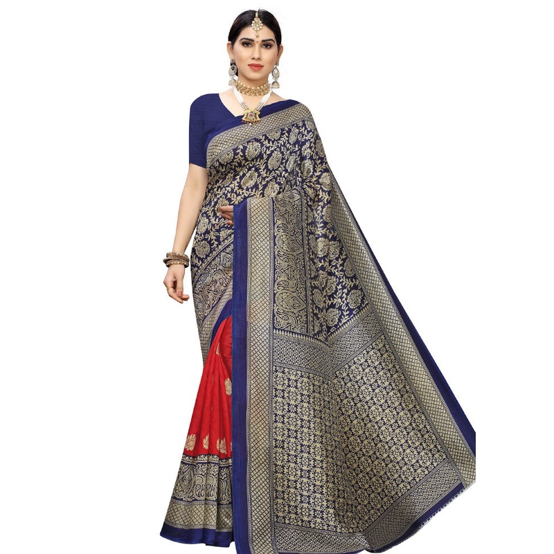 Red Spun Silk Woven Saree With Blouse Piece - JD986614477