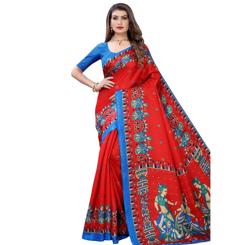 Red Spun Silk Woven Saree With Blouse Piece - JD986614482