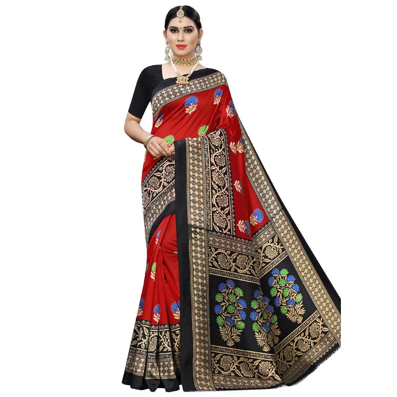 Red Spun Silk Woven Saree With Blouse Piece - JD986614494