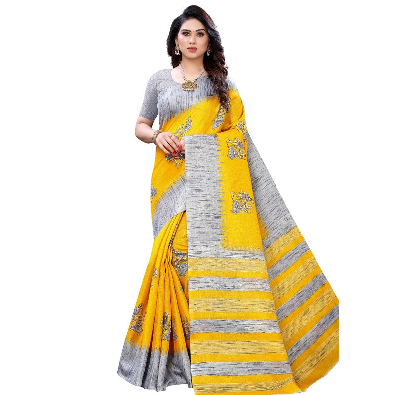 Yellow Spun Silk Woven Saree With Blouse Piece - JD986614491