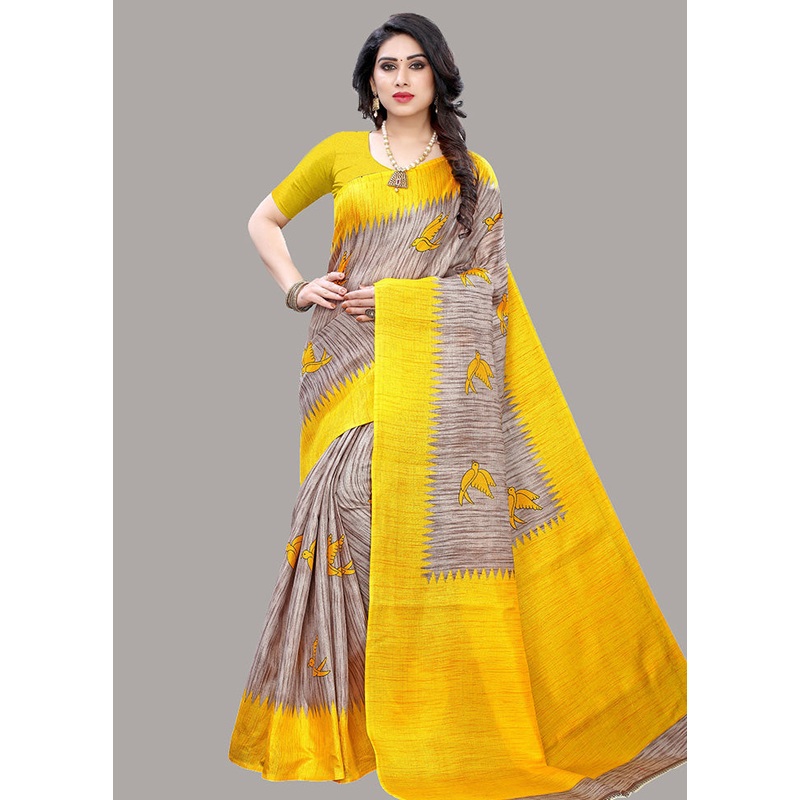 Yellow Spun Silk Woven Saree With Blouse Piece - JD986614493