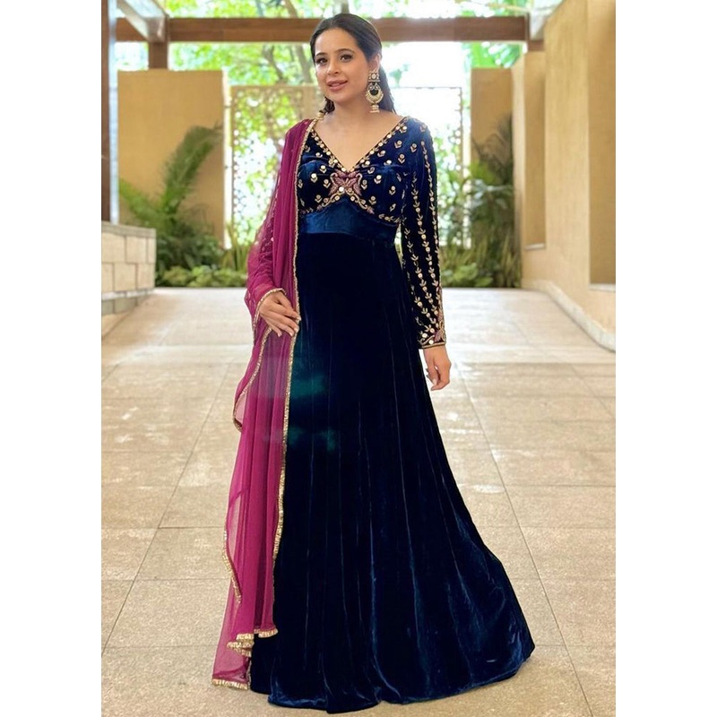 3 Pc Blue Georgette Semi Stitched Lehenga Set - JD986614197