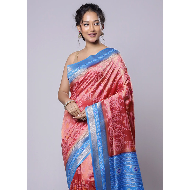 Blue Dupion Silk Saree With Blouse Piece - JD986614253