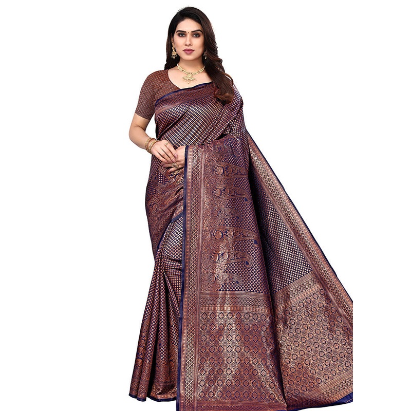 Blue Spun Silk Saree With Blouse Piece - JD986614120