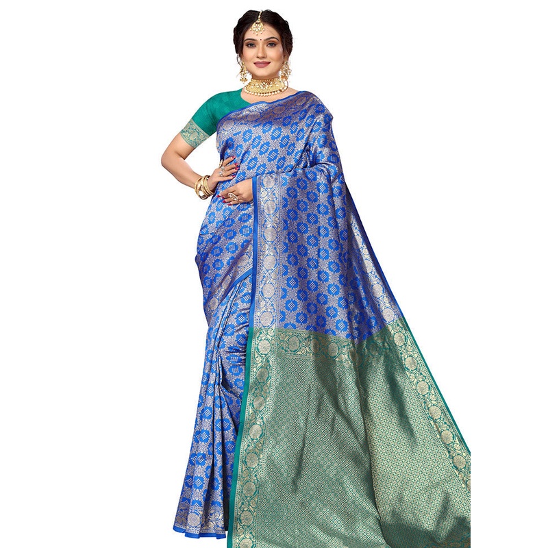 Blue Spun Silk Saree With Blouse Piece - JD986614128