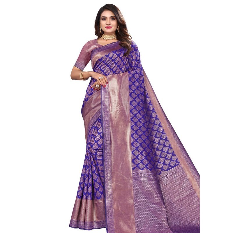 Blue Spun Silk Saree With Blouse Piece - JD986614131