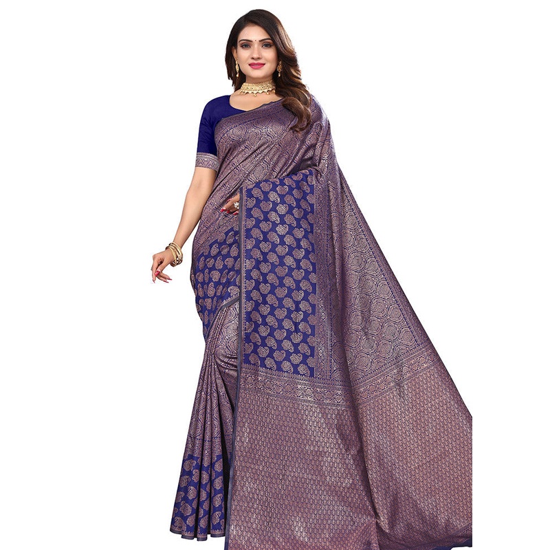 Blue Spun Silk Saree With Blouse Piece - JD986614132