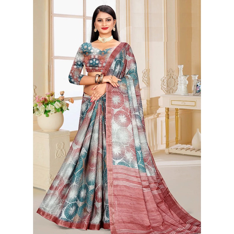 Blue Spun Silk Saree With Blouse Piece - JD986614154