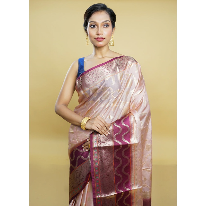 Cream Kora Silk Saree With Blouse Piece - JD986614211