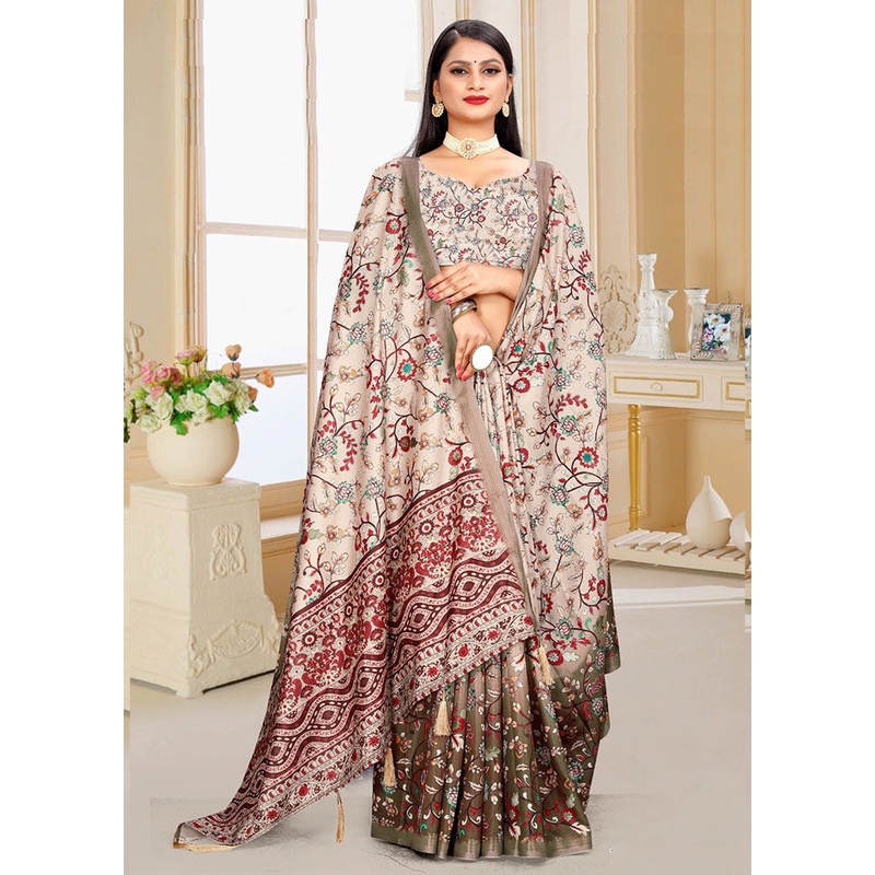 Cream Spun Silk Saree With Blouse Piece - JD986614156