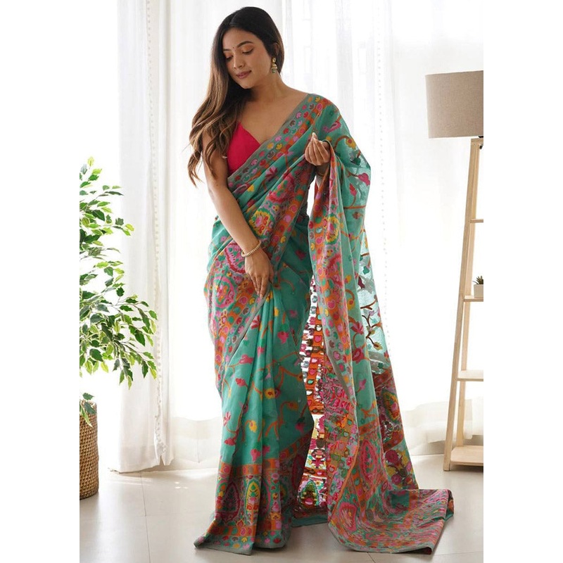 Firoza Spun Silk Saree With Blouse Piece - JD986614188