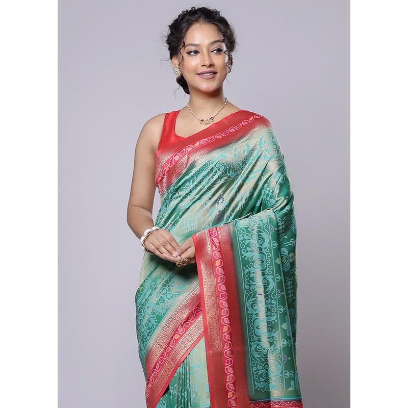 Green Dupion Silk Saree With Blouse Piece - JD986614246
