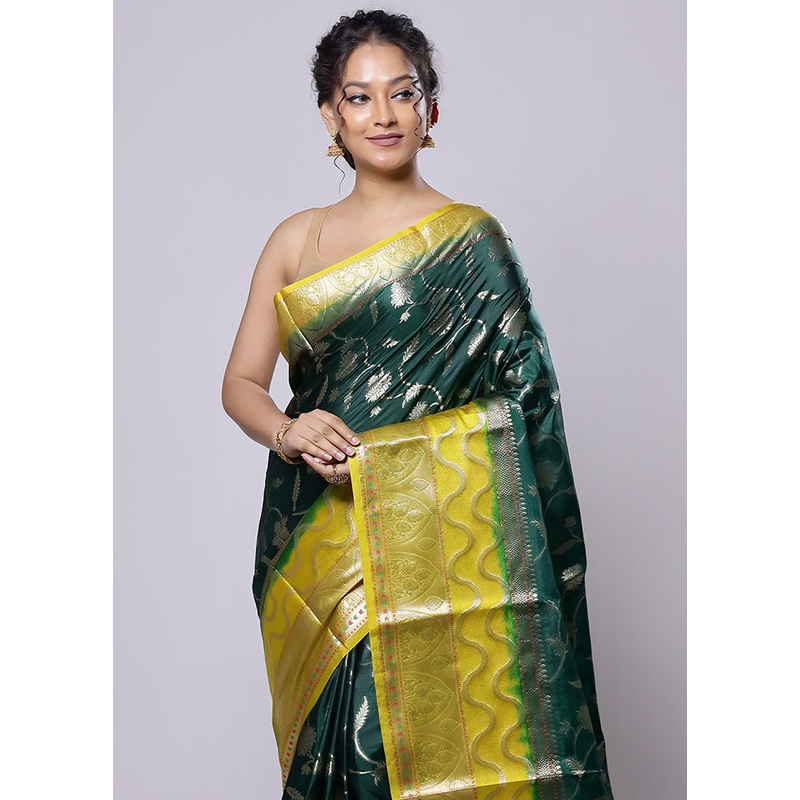 Green Kora Silk Saree With Blouse Piece - JD986614244
