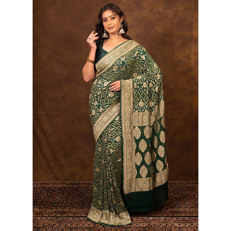 Green Pure Georgette Saree With Blouse Piece - JD986614101