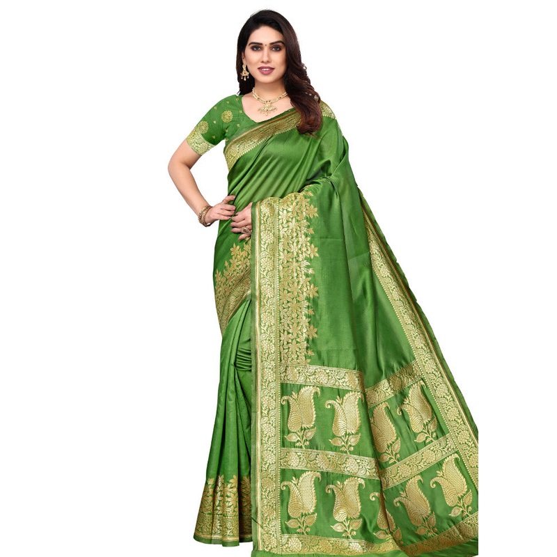Green Spun Silk Saree With Blouse Piece - JD986614112