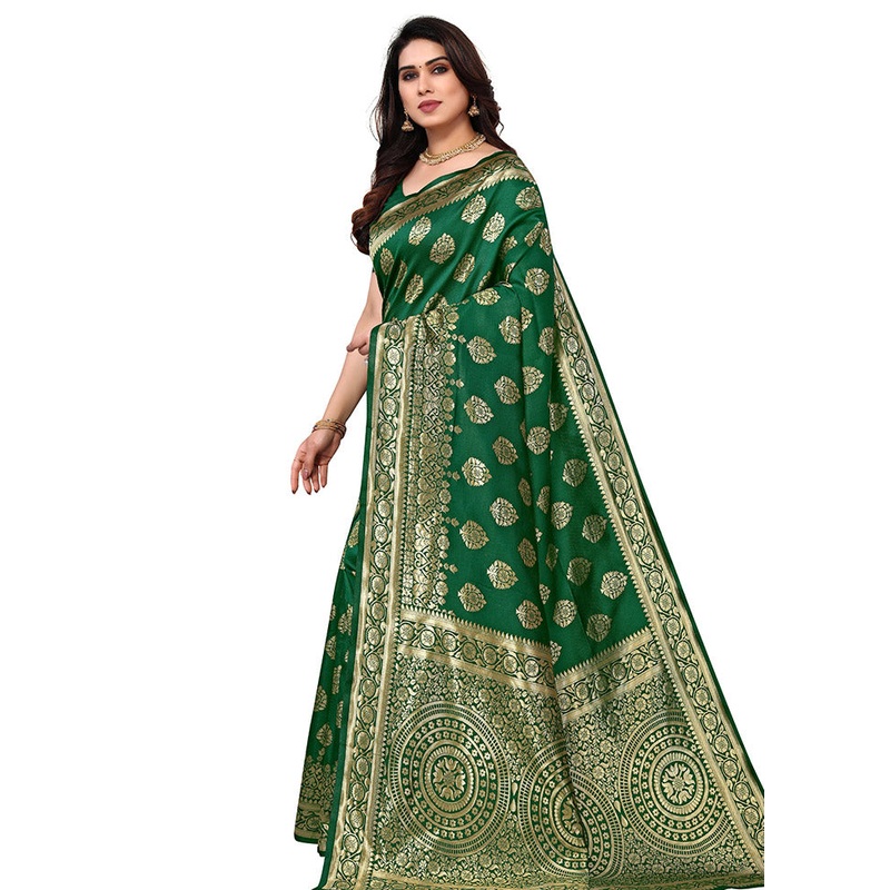 Green Spun Silk Saree With Blouse Piece - JD986614116