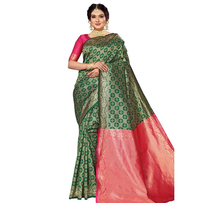 Green Spun Silk Saree With Blouse Piece - JD986614122