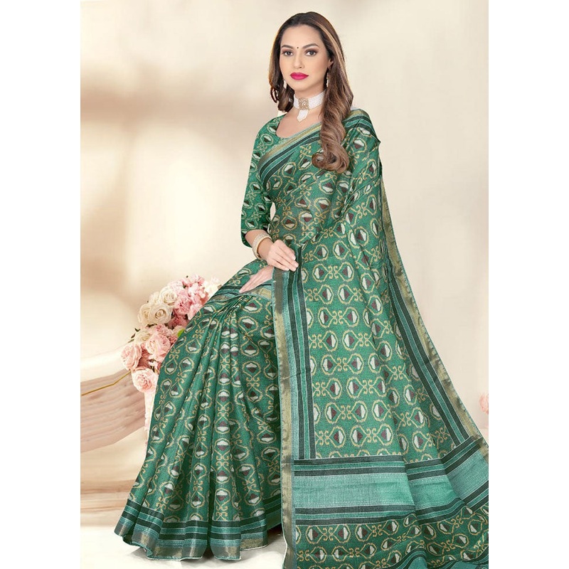 Green Spun Silk Saree With Blouse Piece - JD986614185