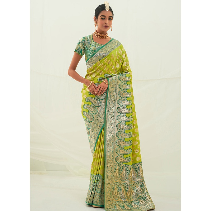 Green Spun Silk Saree With Blouse Piece - JD986614214