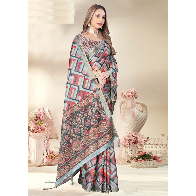 Grey Spun Silk Saree With Blouse Piece - JD986614177