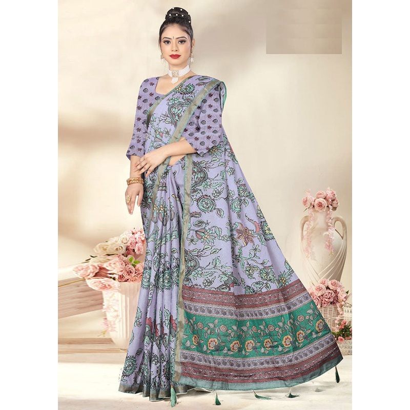 Lavender Spun Silk Saree With Blouse Piece - JD986614186