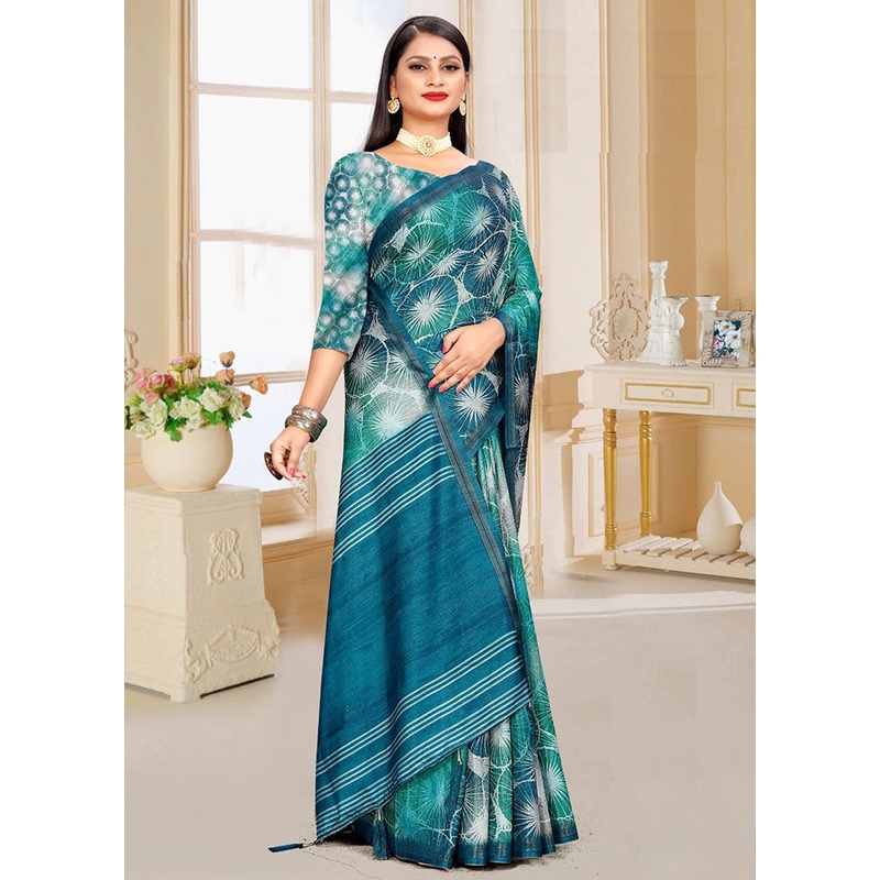 Light Blue Spun Silk Saree With Blouse Piece - JD986614157