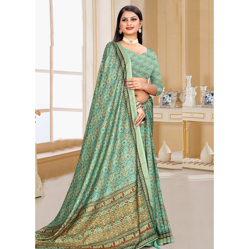 Light Green Spun Silk Saree With Blouse Piece - JD986614158