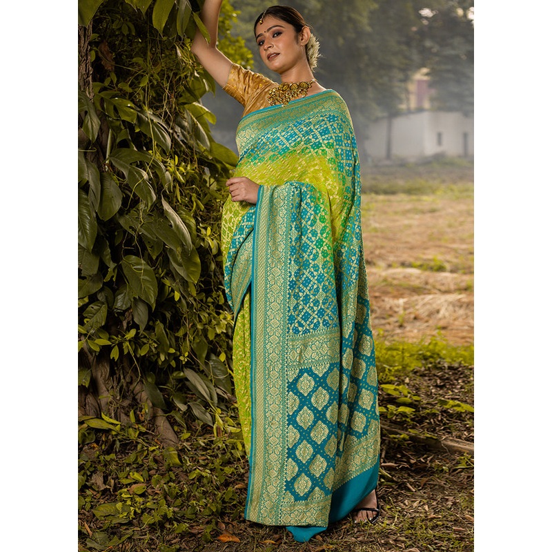 Lime Green Pure Georgette Saree With Blouse Piece - JD986614100