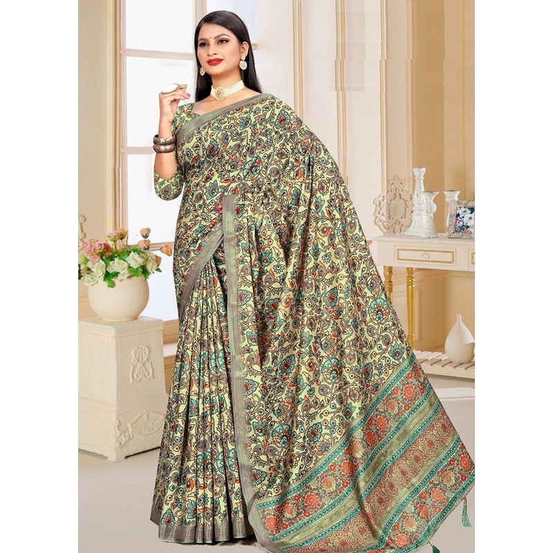 Lime Yellow Spun Silk Saree With Blouse Piece - JD986614162