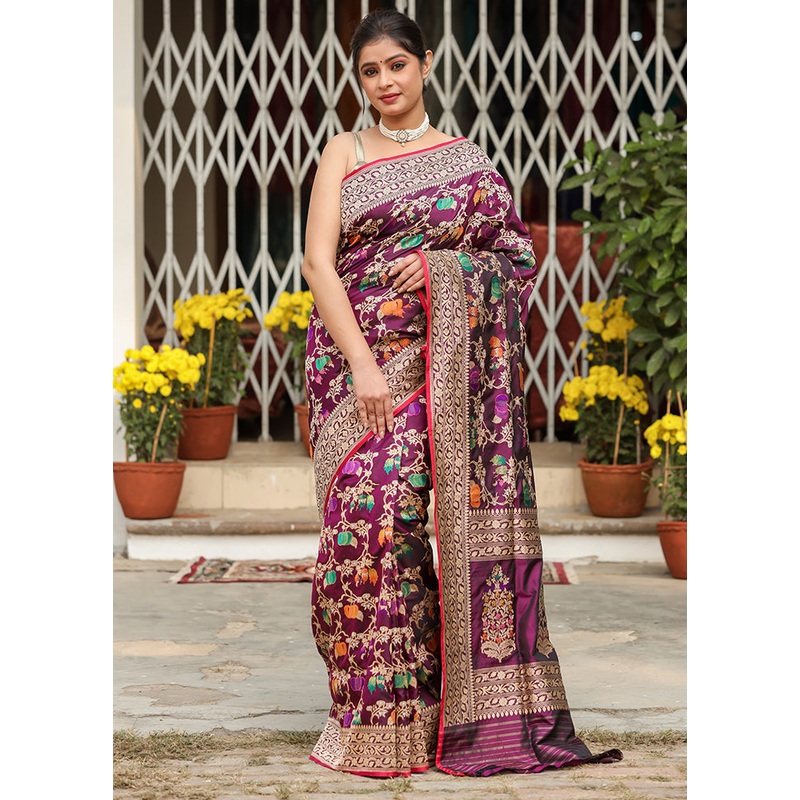 Magenta Katan Pure Silk Saree With Blouse Piece - JD986614099