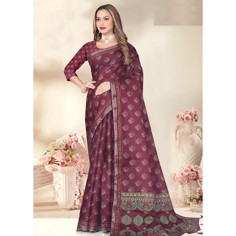 Magenta Spun Silk Saree With Blouse Piece - JD986614181