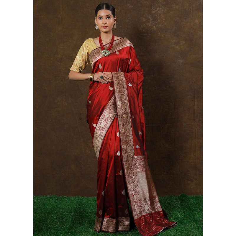 Maroon Katan Pure Silk Saree With Blouse Piece - JD986614234