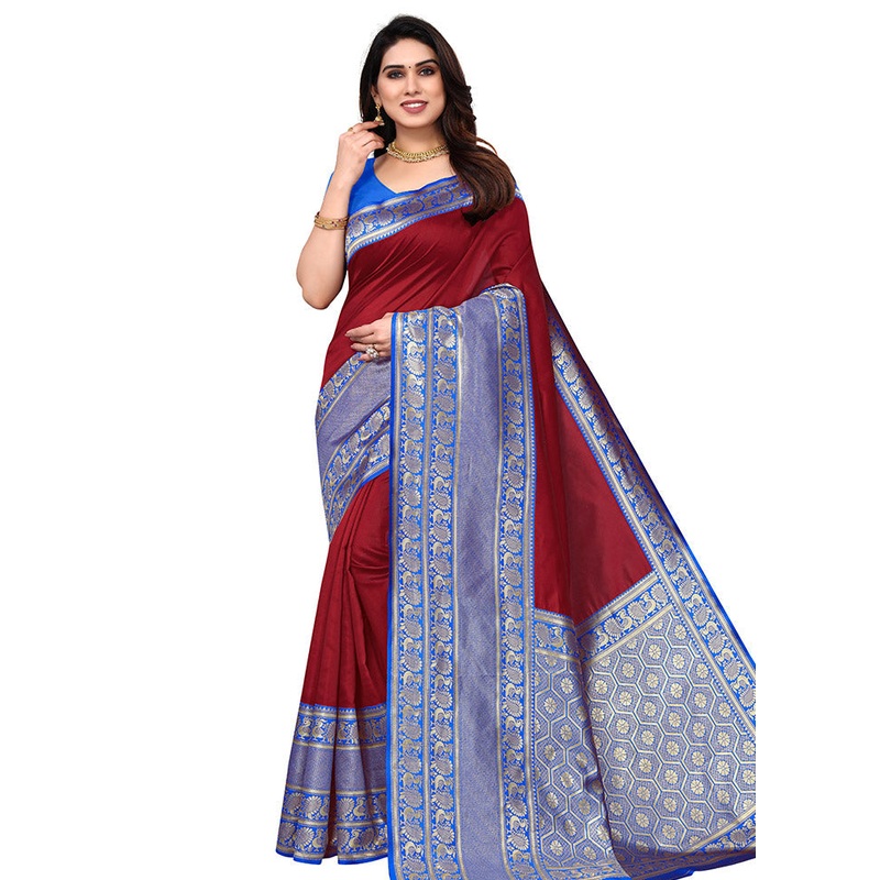 Maroon Spun Silk Saree With Blouse Piece - JD986614118