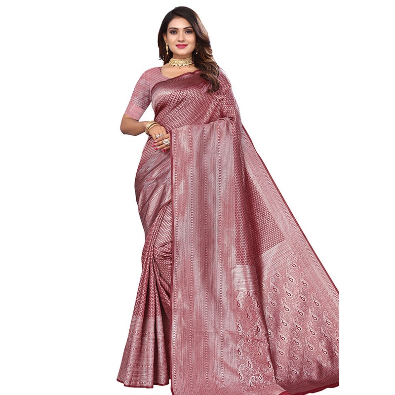 Maroon Spun Silk Saree With Blouse Piece - JD986614135