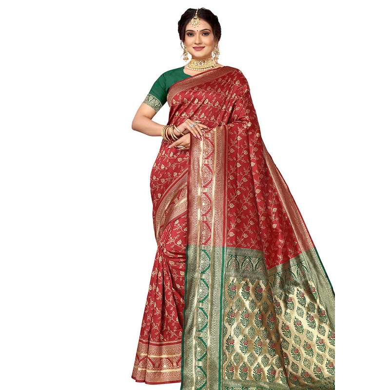 Maroon Spun Silk Saree With Blouse Piece - JD986614140