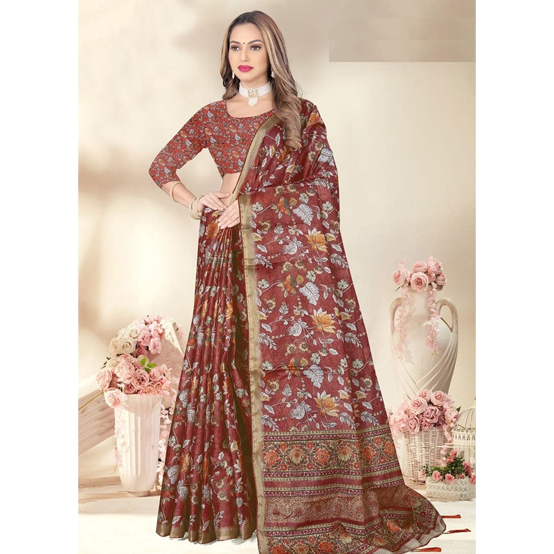 Maroon Spun Silk Saree With Blouse Piece - JD986614174