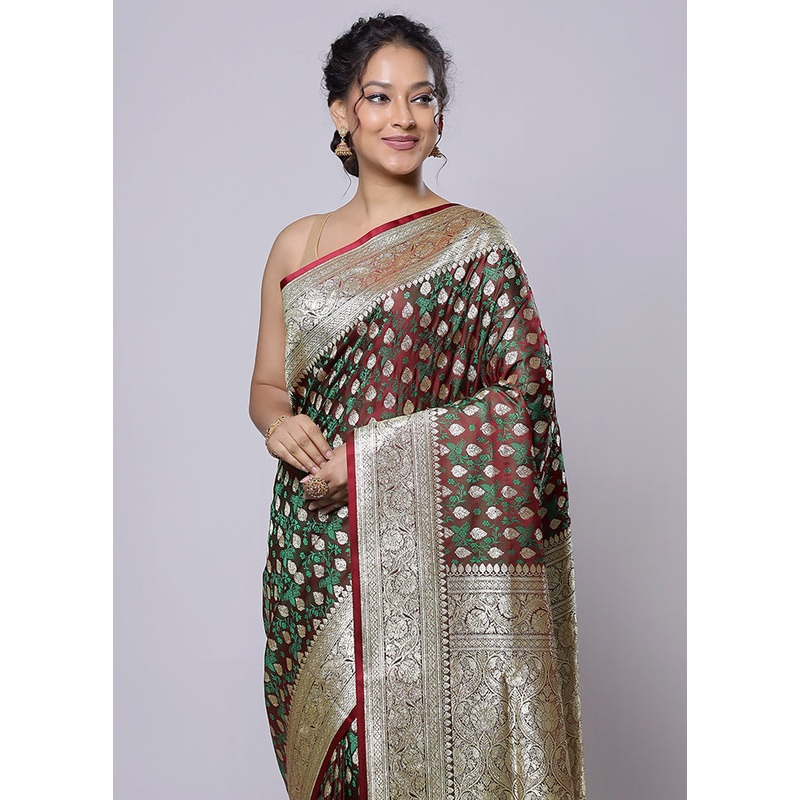 Maroon Tanchoi Silk Saree With Blouse Piece - JD986614243