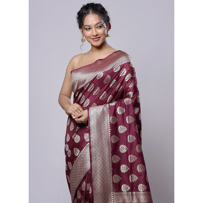 Maroon Uppada Silk Saree With Blouse Piece - JD986614239