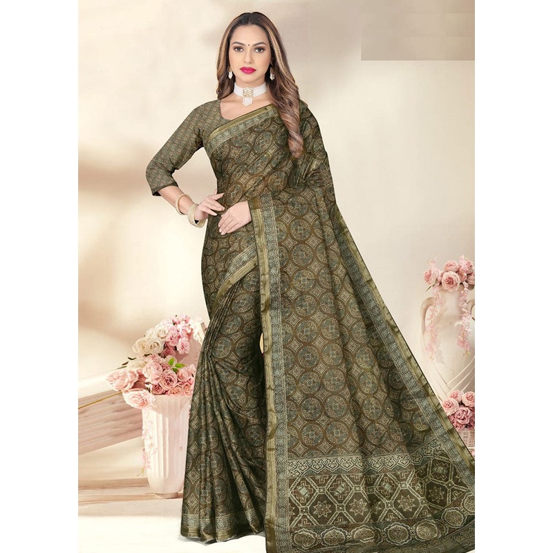 Mehendi Spun Silk Saree With Blouse Piece - JD986614184