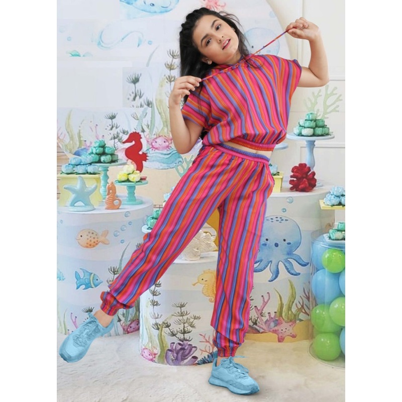 Multicolor Polireyon Cap Top And Pant For Girls - JD986614202