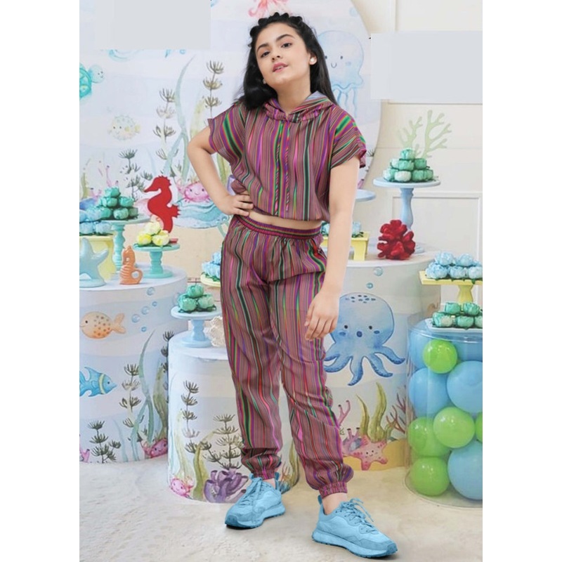 Multicolor Polireyon Cap Top And Pant For Girls - JD986614206