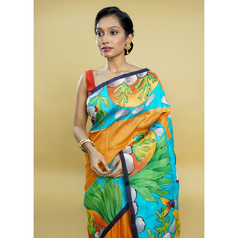 Multicolor Printed Pure Silk Saree Without Blouse Piece - JD986614210