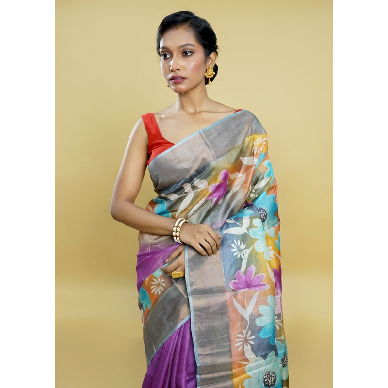 Multicolor Tussar Silk Saree With Blouse Piece - JD986614208