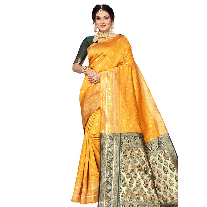 Mustard Spun Silk Saree With Blouse Piece - JD986614141