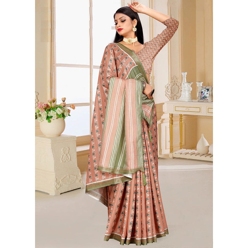Peach Spun Silk Saree With Blouse Piece - JD986614155