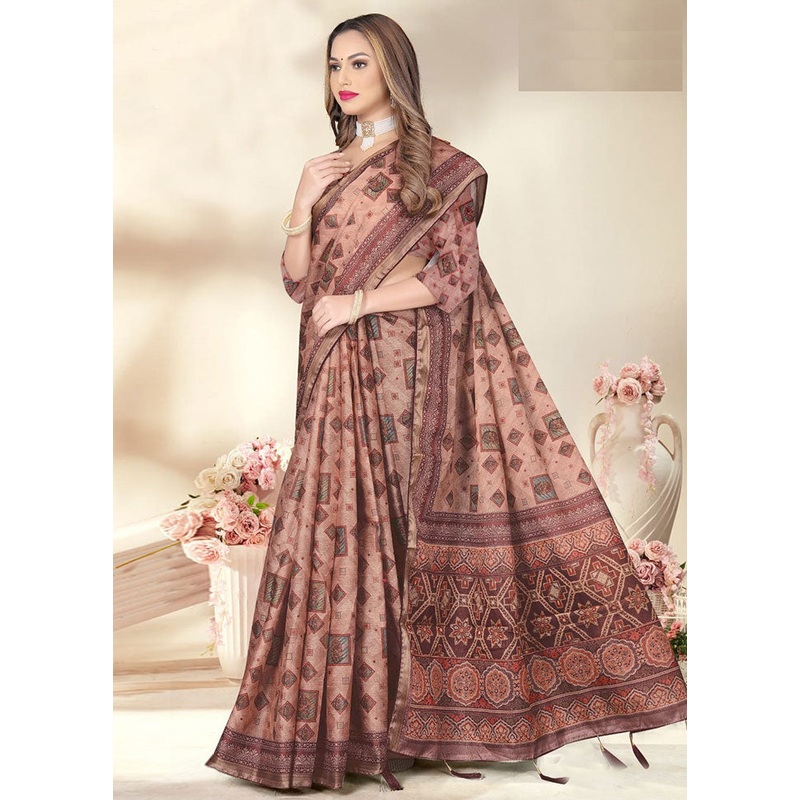 Peach Spun Silk Saree With Blouse Piece - JD986614180
