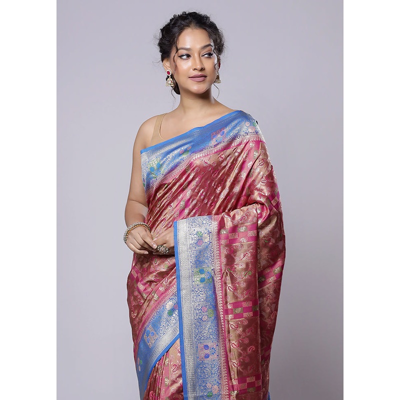 Pink Dupion Silk Saree With Blouse Piece - JD986614242
